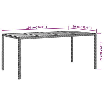 Tuintafel Poly Rattan En Acaciahout 190 x 90 x 75 cm Grijs