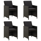 Tuinstoelen 4 st poly rattan zwart met kussens