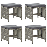 Tuinkrukken 4 stuks poly rattan grijs 40,5x40,5x35 cm