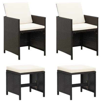 Tuinstoel- En Voetenbankset -Delig Poly Rattan Zwart en wit