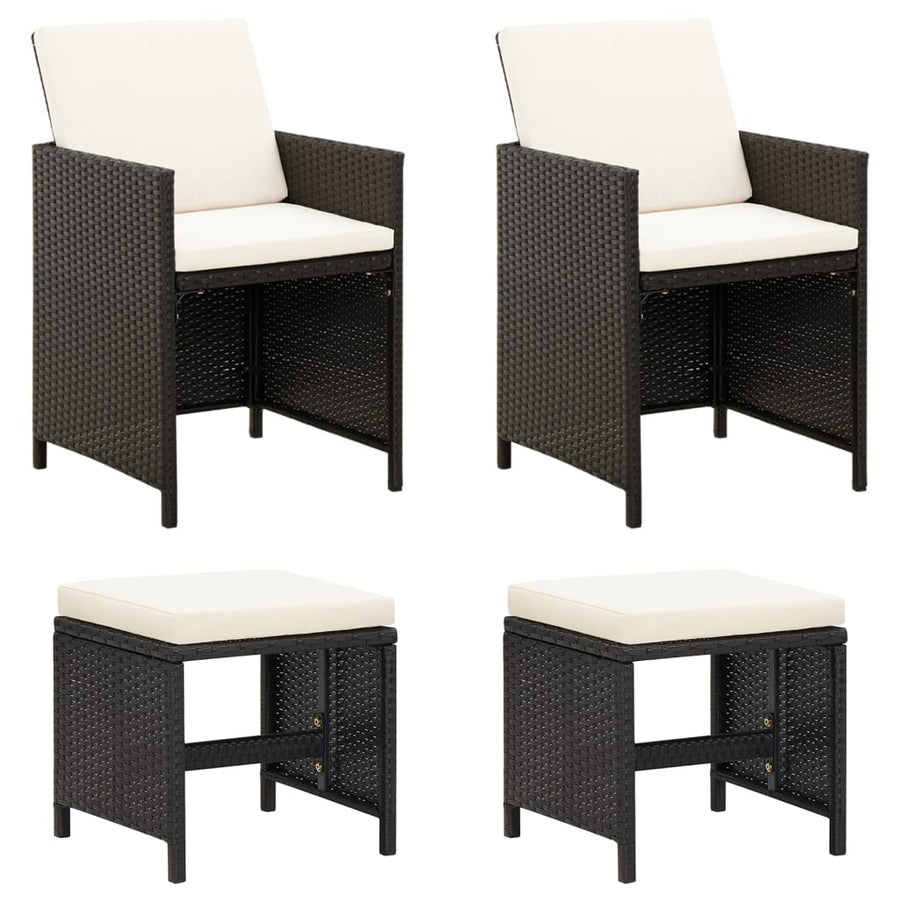 Tuinstoel- En Voetenbankset -Delig Poly Rattan Zwart en wit