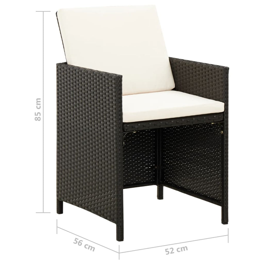 Tuinstoel- En Voetenbankset -Delig Poly Rattan Zwart en wit