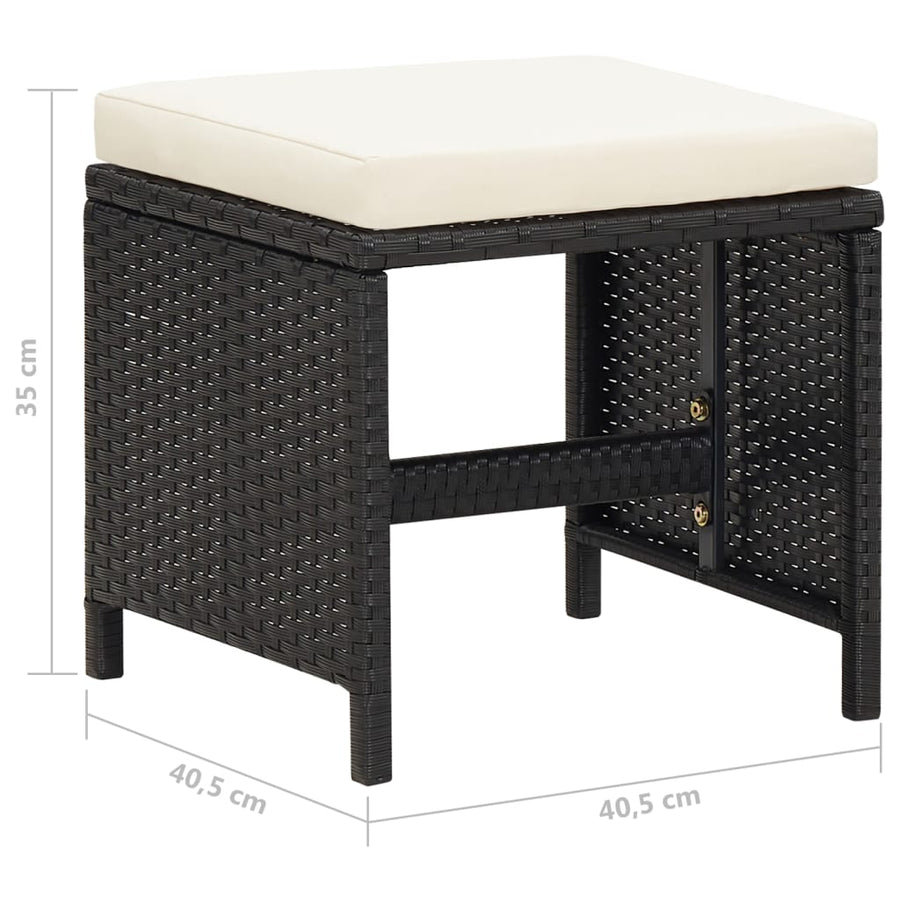 Tuinstoel- En Voetenbankset -Delig Poly Rattan Zwart en wit