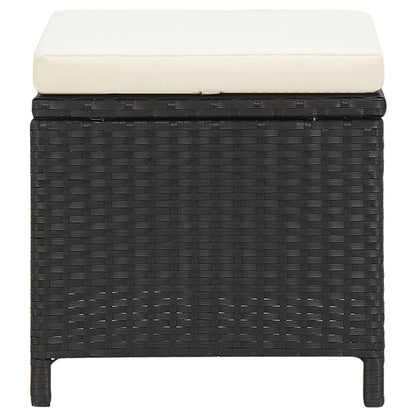 Tuinstoel- En Voetenbankset -Delig Poly Rattan Zwart en wit