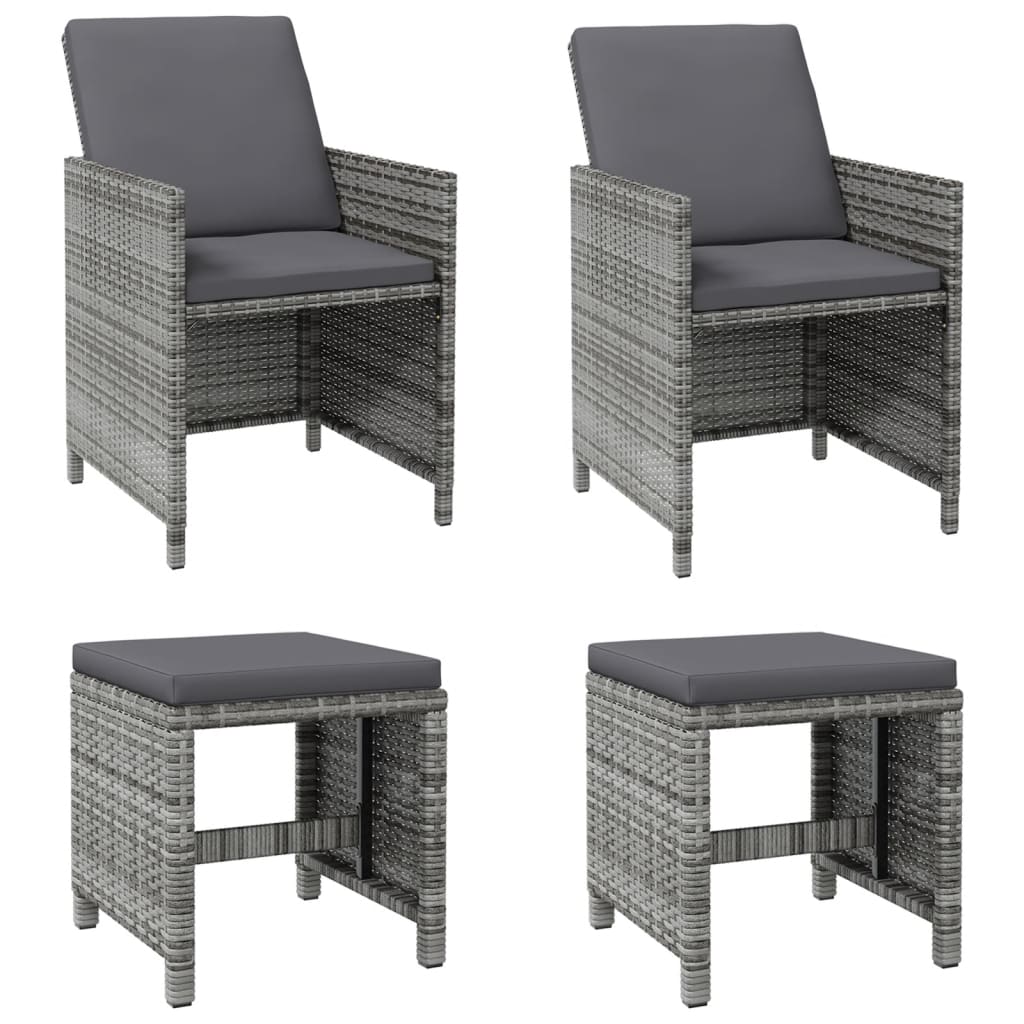 4-Delige Tuinstoelen- En Voetenbankenset Poly Rattan Grijs