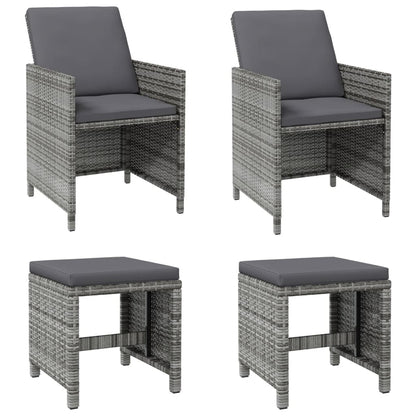 4-Delige Tuinstoelen- En Voetenbankenset Poly Rattan Grijs