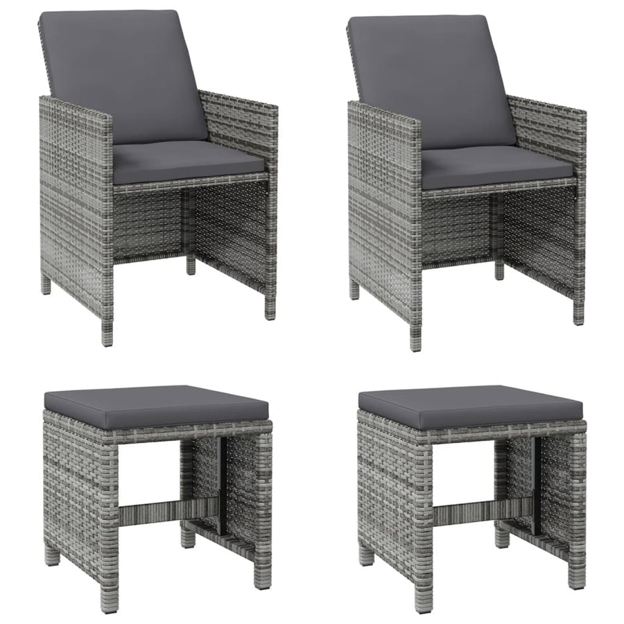4-Delige Tuinstoelen- En Voetenbankenset Poly Rattan Grijs