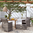 Tuinstoelen- en voetenbankenset poly rattan grijs 4-delig