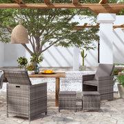 Tuinstoelen- en voetenbankenset poly rattan grijs 4-delig