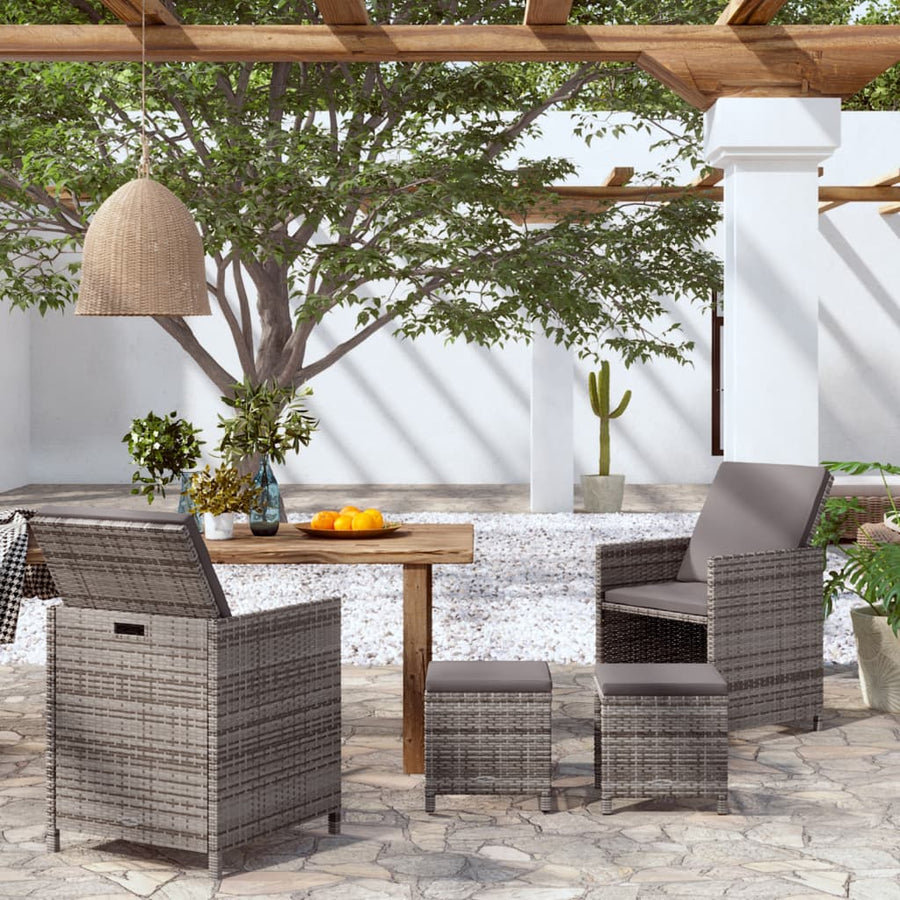 4-Delige Tuinstoelen- En Voetenbankenset Poly Rattan Grijs