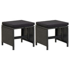 Garden Stools With Cushions Poly Rattan Black