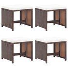 Garden stools 4 pcs with cushions poly rattan brown