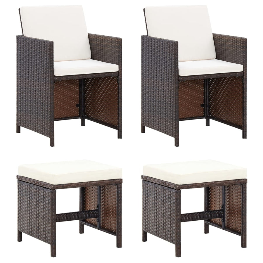 -Delige Tuinstoelen- En Voetenbankenset Poly Rattan Bruin