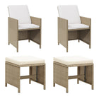 Tuinstoelen 2 st poly rattan beige met voetenbank