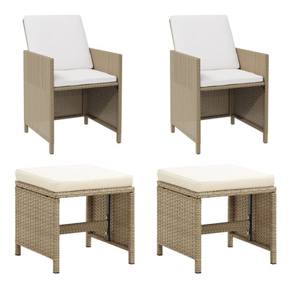 Tuinstoelen 2 St Met Voetenbanken Poly Rattan Beige