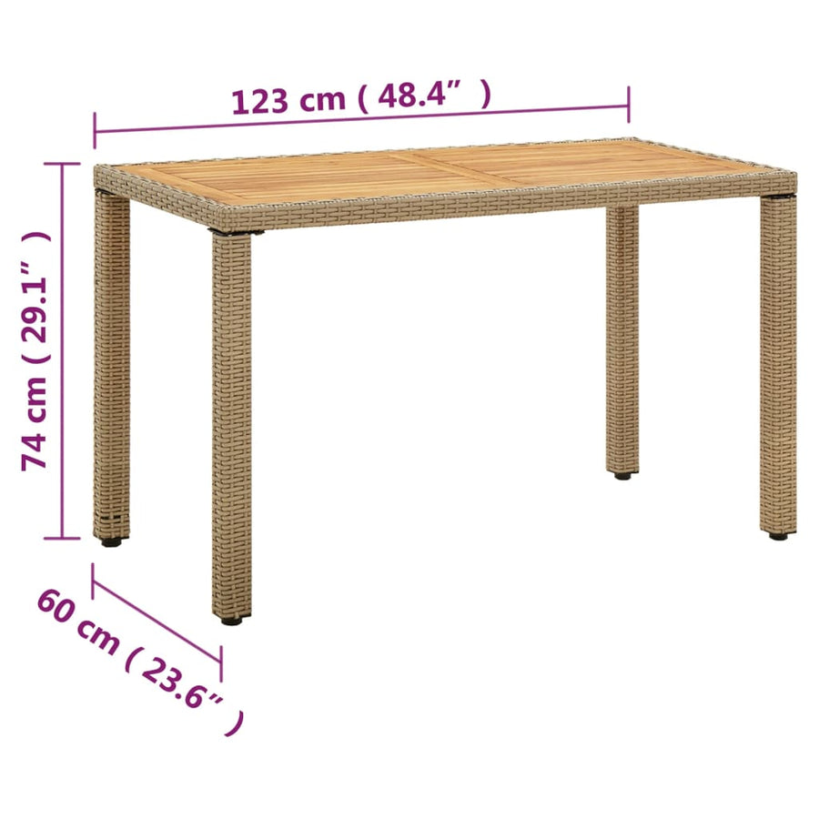 Tuintafel 123X60X74 Cm Poly Rattan En Massief Acaciahout Beige
