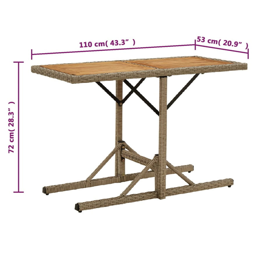 Tuintafel Massief Acaciahout En Poly Rattan Beige en bruin