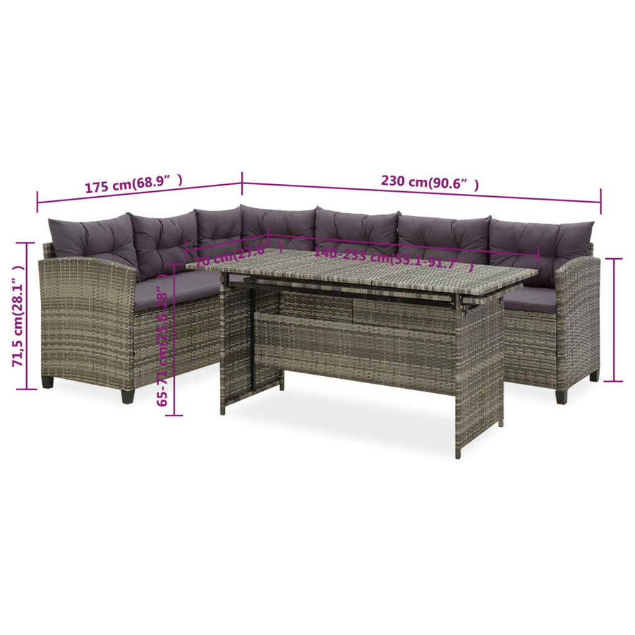 2-Delige Loungeset Met Kussens Poly Rattan Grijs 5