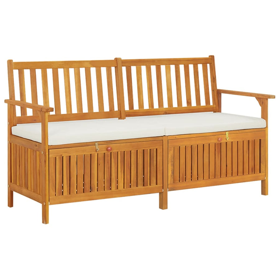 Opbergbankje Met Kussen 48 Cm Massief Acaciahout 148 x 62 x 84 cm Bruin en wit