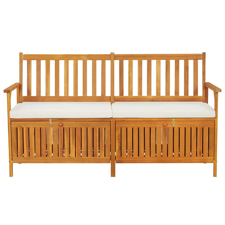 Opbergbankje Met Kussen 48 Cm Massief Acaciahout 148 x 62 x 84 cm Bruin en wit