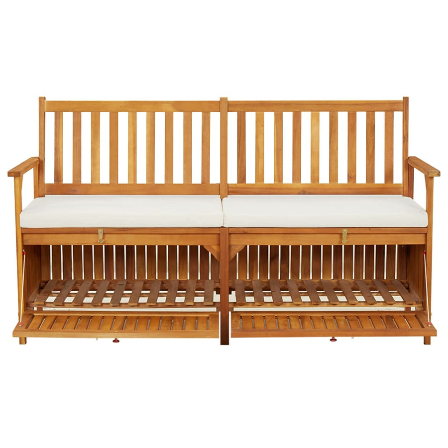 Opbergbankje Met Kussen 48 Cm Massief Acaciahout 148 x 62 x 84 cm Bruin en wit