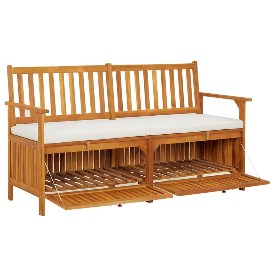 Opbergbankje Met Kussen 48 Cm Massief Acaciahout 148 x 62 x 84 cm Bruin en wit