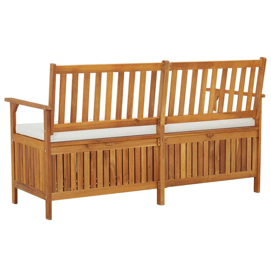 Opbergbankje Met Kussen 48 Cm Massief Acaciahout 148 x 62 x 84 cm Bruin en wit