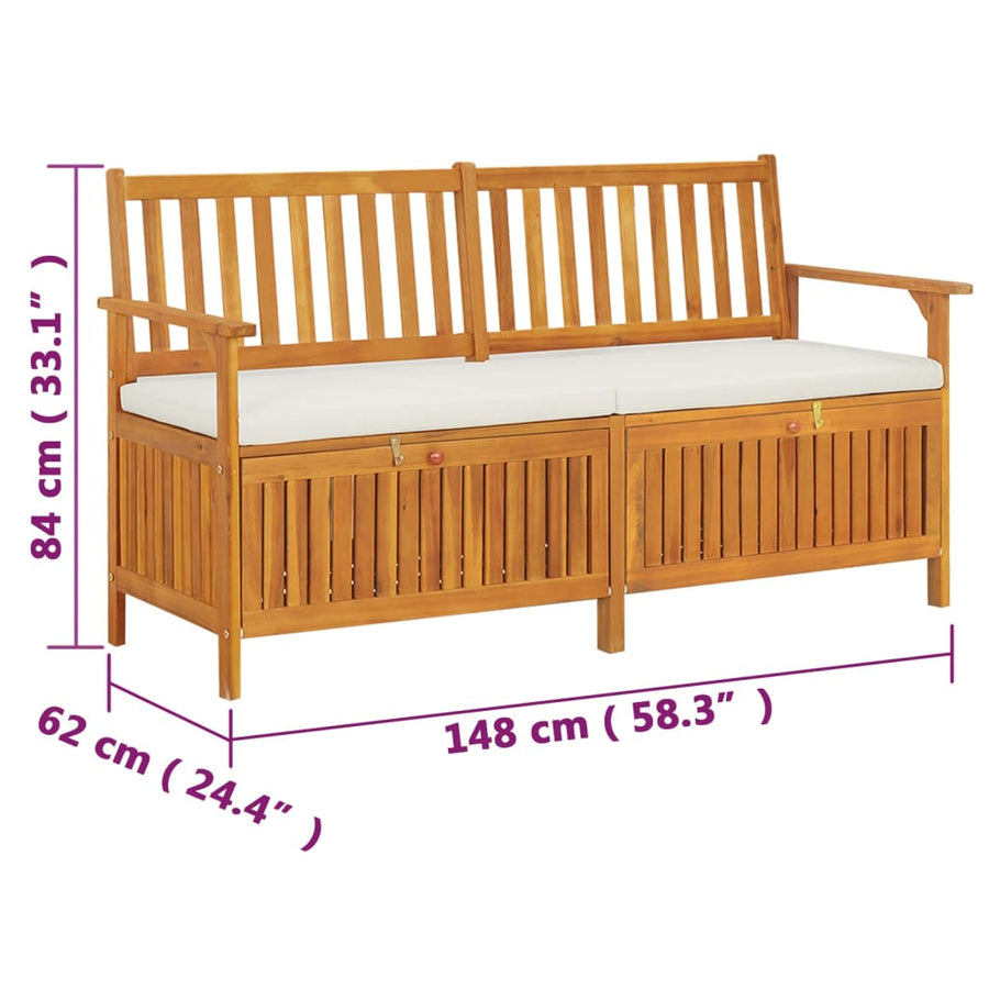 Opbergbankje Met Kussen 48 Cm Massief Acaciahout 148 x 62 x 84 cm Bruin en wit
