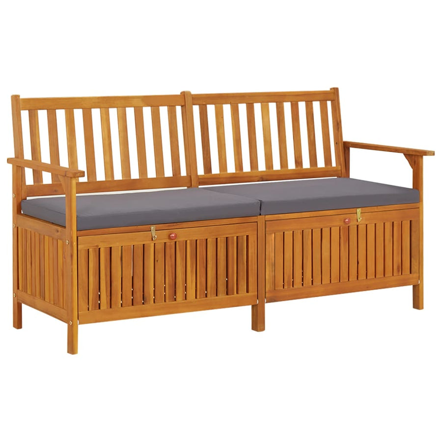 Opbergbankje Met Kussen 48 Cm Massief Acaciahout 148 x 62 x 84 cm Bruin en grijs