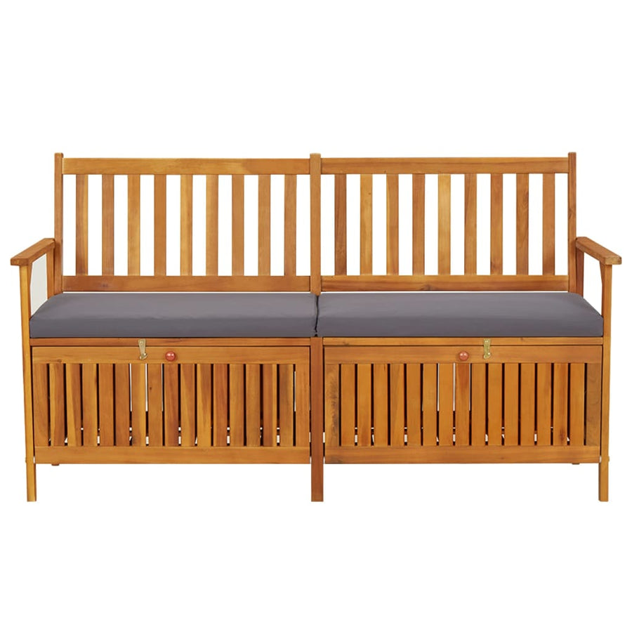 Opbergbankje Met Kussen 48 Cm Massief Acaciahout 148 x 62 x 84 cm Bruin en grijs