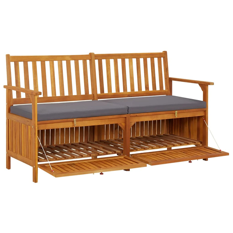 Opbergbankje Met Kussen 48 Cm Massief Acaciahout 148 x 62 x 84 cm Bruin en grijs