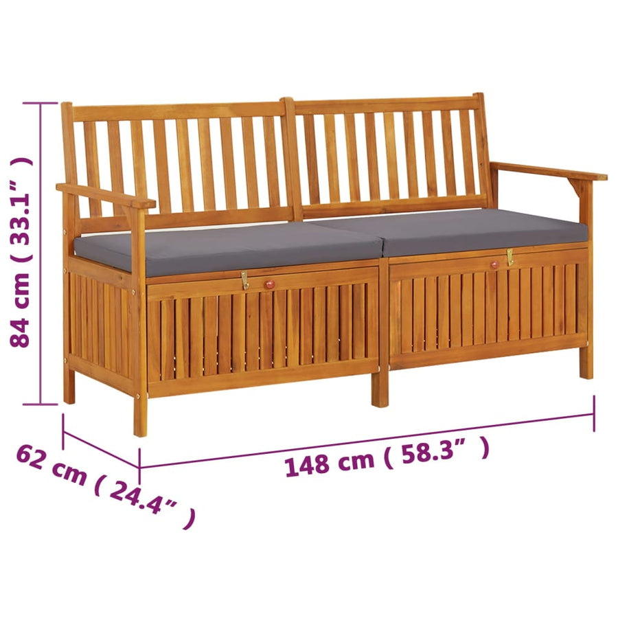 Opbergbankje Met Kussen 48 Cm Massief Acaciahout 148 x 62 x 84 cm Bruin en grijs