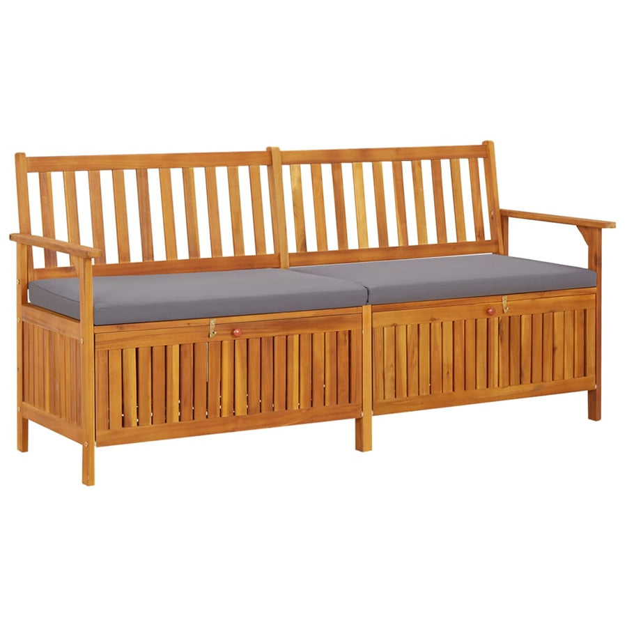 Opbergbankje Met Kussen 70 Cm Massief Acaciahout 170 x 63 x 84 cm Bruin en grijs