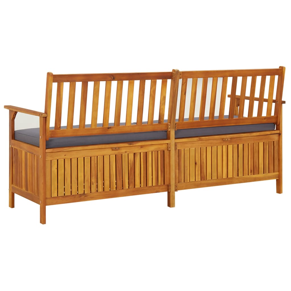 Opbergbankje Met Kussen 70 Cm Massief Acaciahout 170 x 63 x 84 cm Bruin en grijs