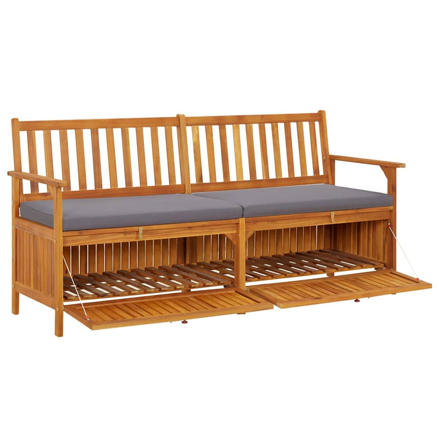 Opbergbankje Met Kussen 70 Cm Massief Acaciahout 170 x 63 x 84 cm Bruin en grijs