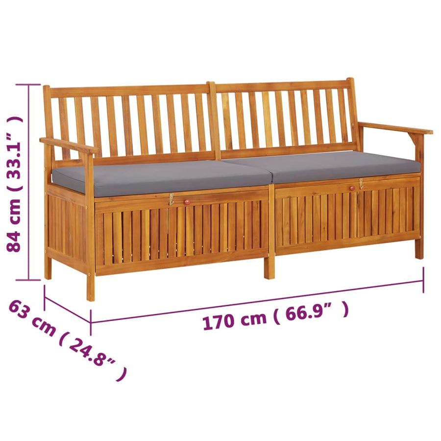Opbergbankje Met Kussen 70 Cm Massief Acaciahout 170 x 63 x 84 cm Bruin en grijs