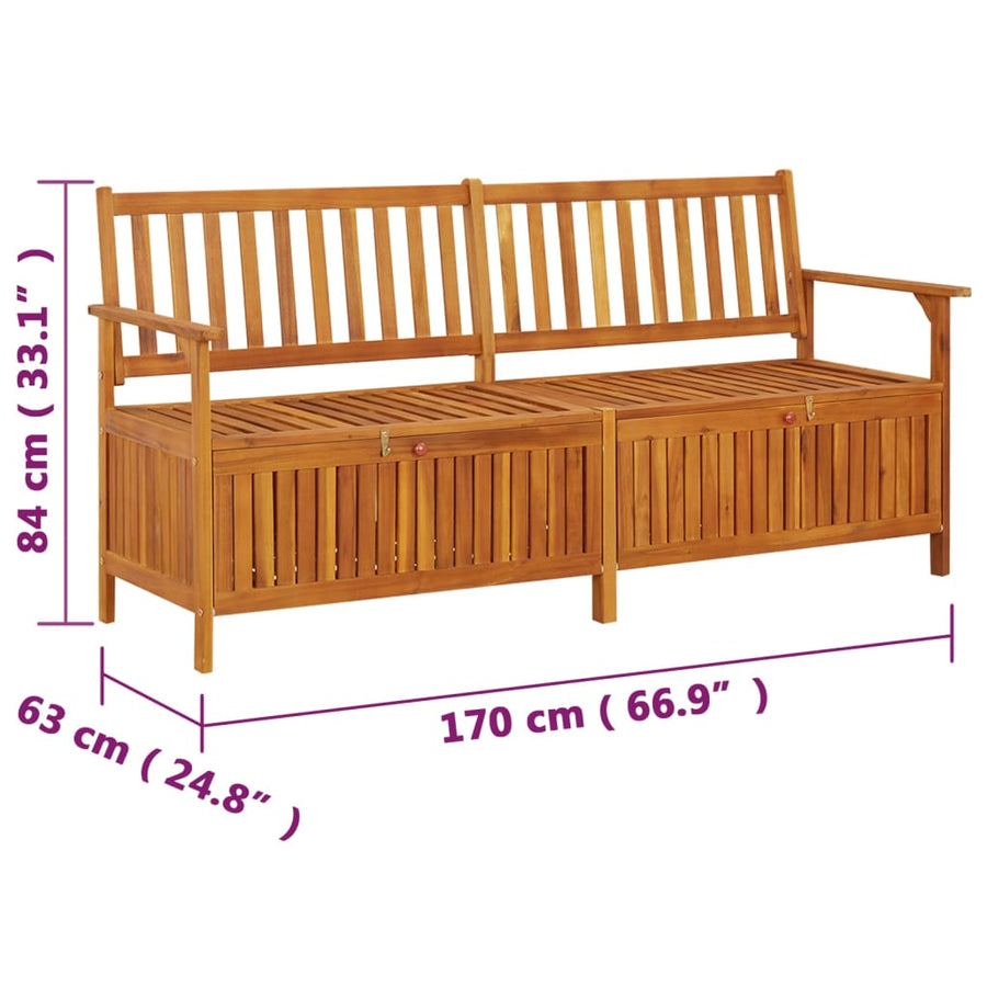 Opbergbankje Met Kussen 70 Cm Massief Acaciahout 170 x 63 x 84 cm Bruin