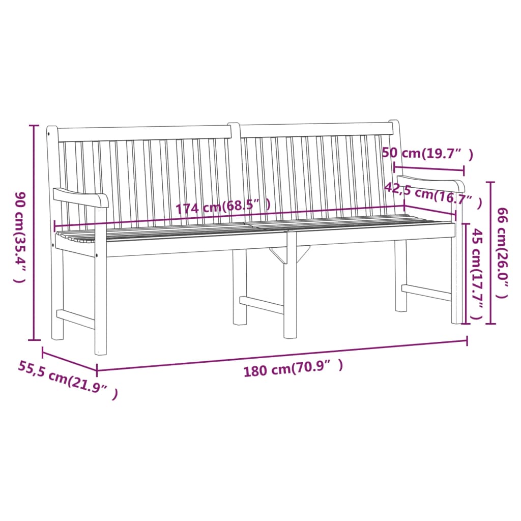 Tuinbank 180 Cm Massief Acaciahout 180 x 55.5 x 90 cm