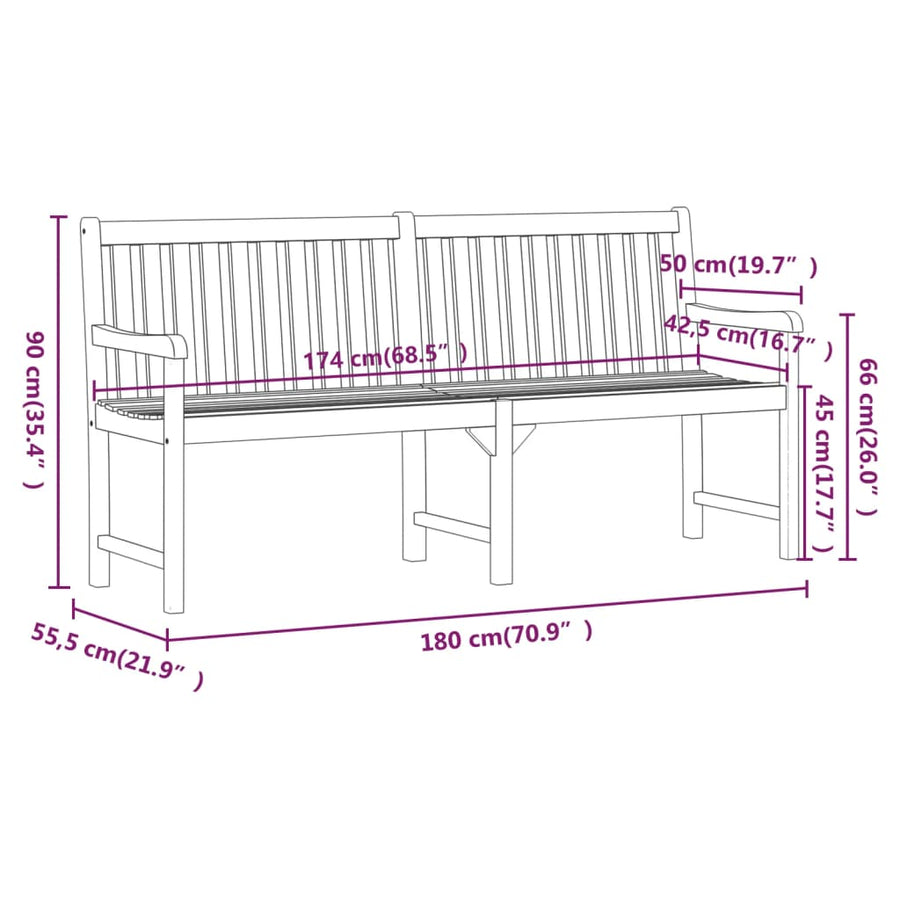 Tuinbank 180 Cm Massief Acaciahout 180 x 55.5 x 90 cm