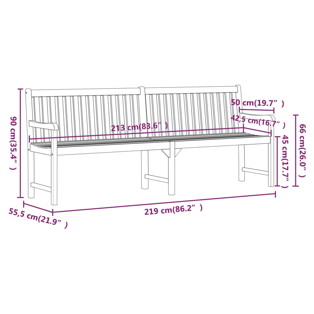 Tuinbank 219 Cm Massief Acaciahout 219 x 55.5 x 90 cm