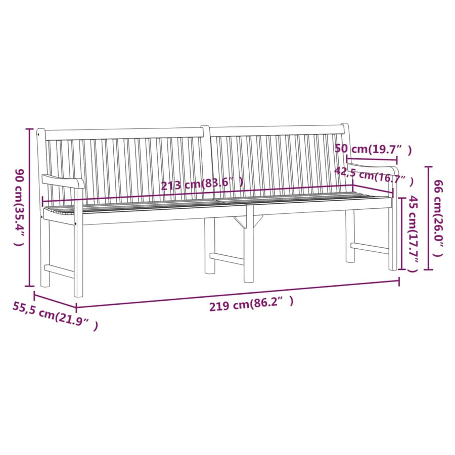 Tuinbank 219 Cm Massief Acaciahout 219 x 55.5 x 90 cm