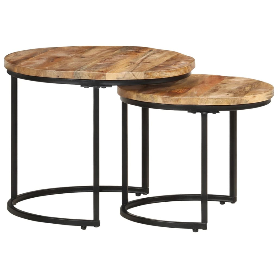 -Delige Tafeltjesset Ruw Mangohout 2 Ø 40 x 34 cm massief mangohout