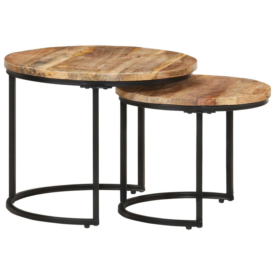 -Delige Tafeltjesset Ruw Mangohout 2 Ø 40 x 34 cm massief mangohout