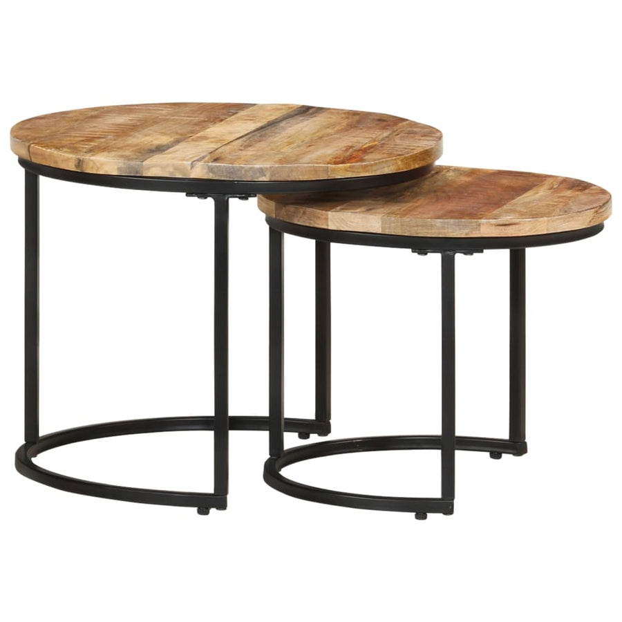 -Delige Tafeltjesset Ruw Mangohout 2 Ø 40 x 34 cm massief mangohout