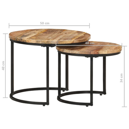 -Delige Tafeltjesset Ruw Mangohout 2 Ø 40 x 34 cm massief mangohout