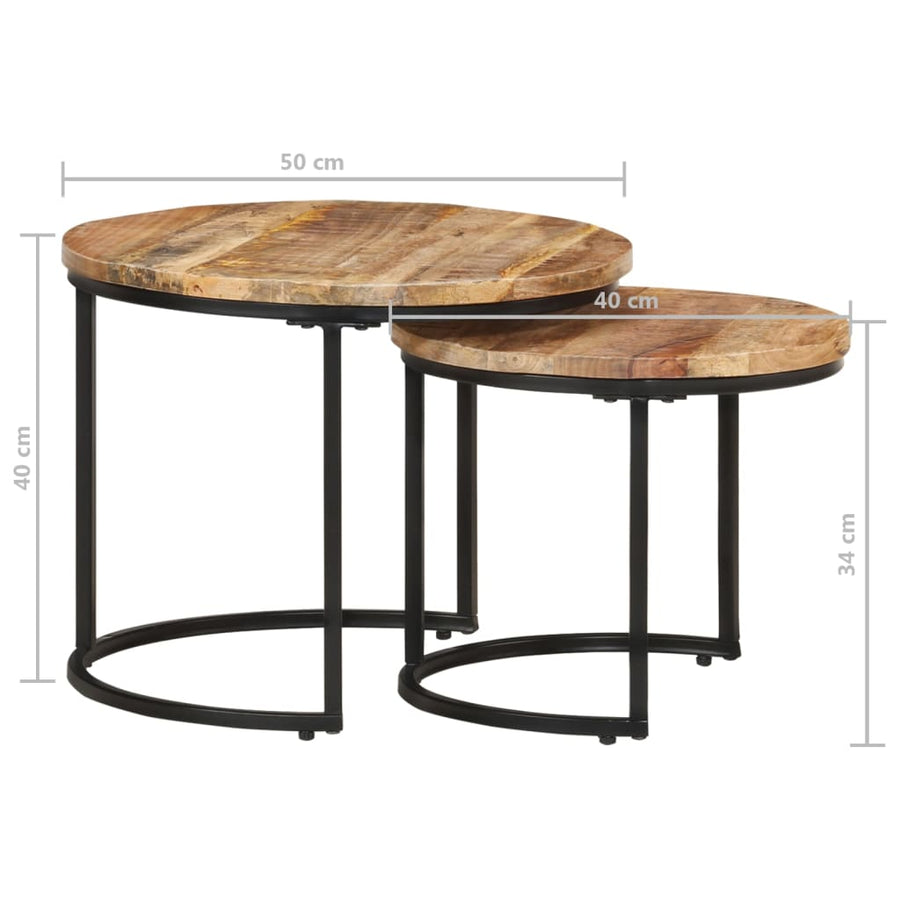 -Delige Tafeltjesset Ruw Mangohout 2 Ø 40 x 34 cm massief mangohout
