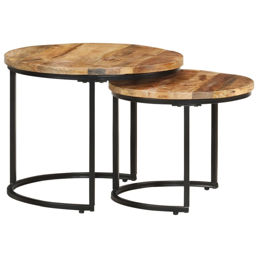 -Delige Tafeltjesset Ruw Mangohout 2 Ø 40 x 34 cm massief mangohout