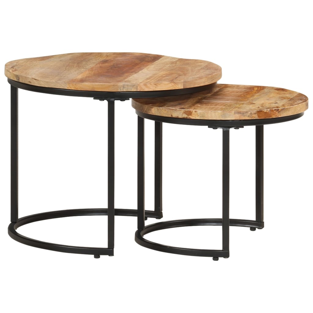 -Delige Tafeltjesset Ruw Mangohout 2 Ø 40 x 34 cm massief mangohout
