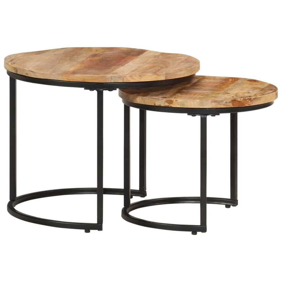 -Delige Tafeltjesset Ruw Mangohout 2 Ø 40 x 34 cm massief mangohout
