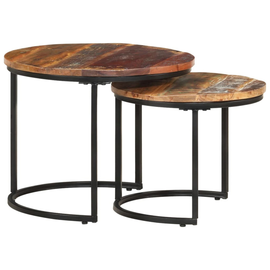 -Delige Tafeltjesset 2 Ø 40 x 34 cm massief gerecycled hout